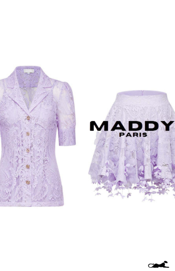 Lisette faux-floral embellished top & skirt matching set