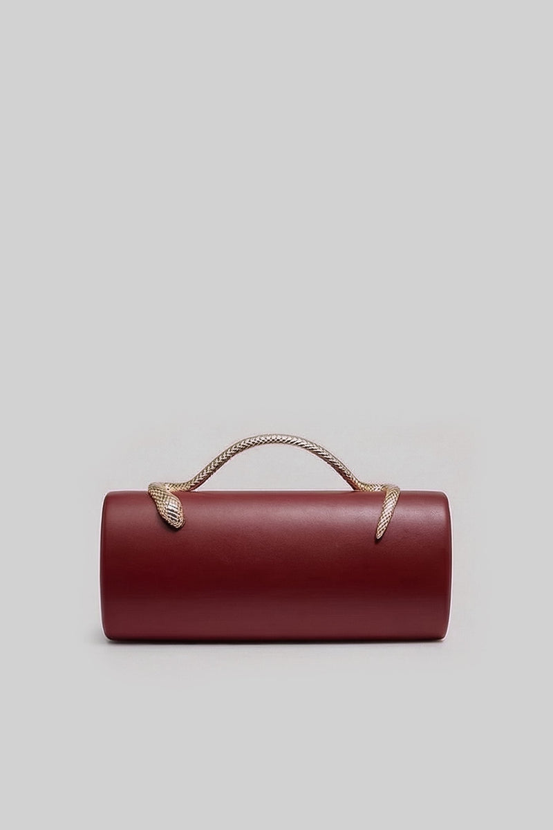 Structured Clutch Bag with Snake Handle And Gold Chain – Burgundy