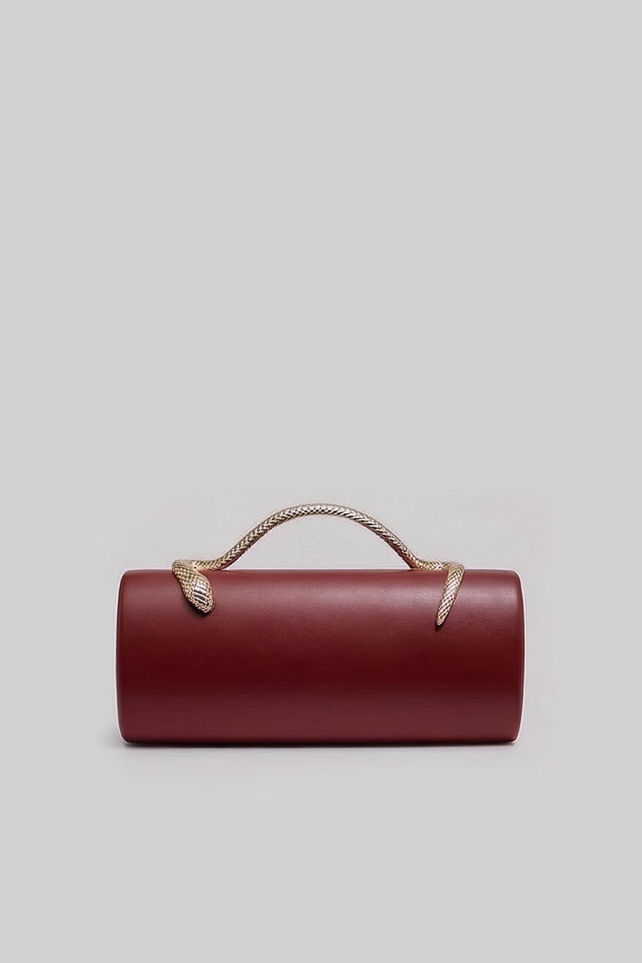 Structured Clutch Bag with Snake Handle And Gold Chain – Burgundy