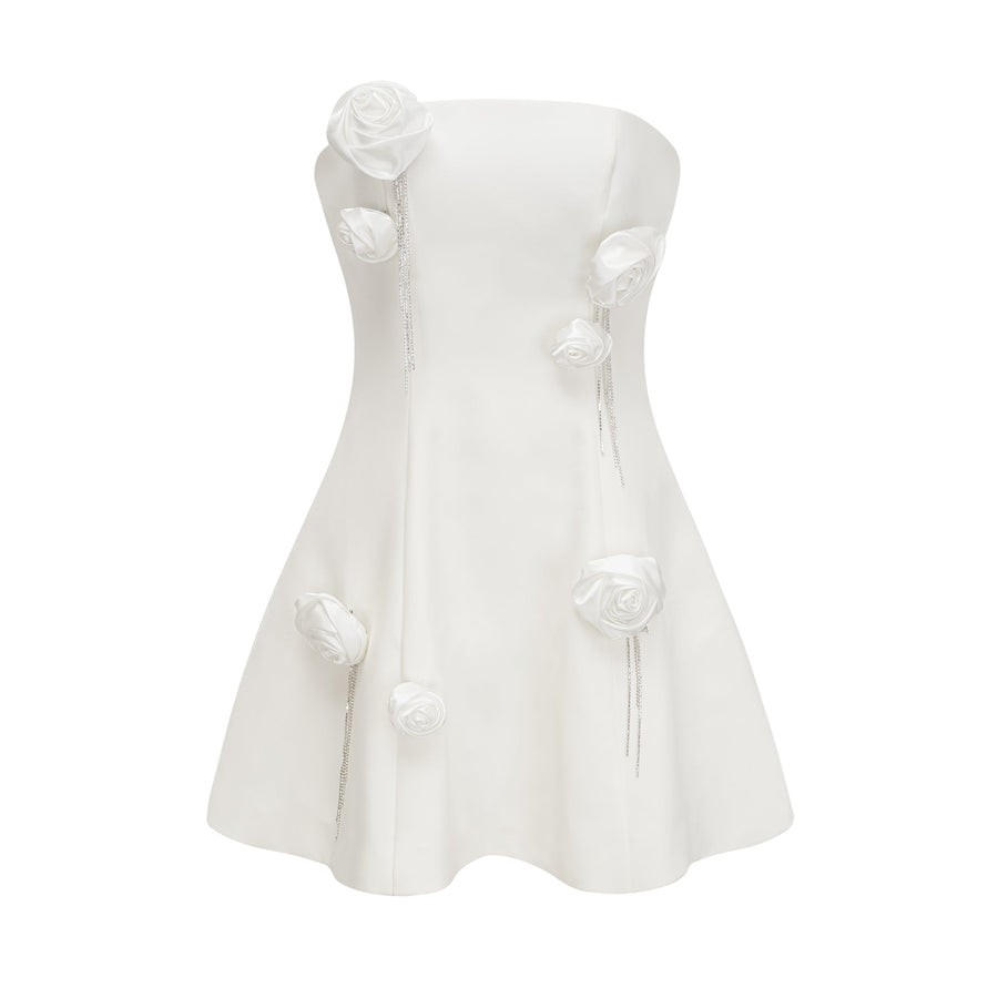 Rosalie white faux-flower mini dress