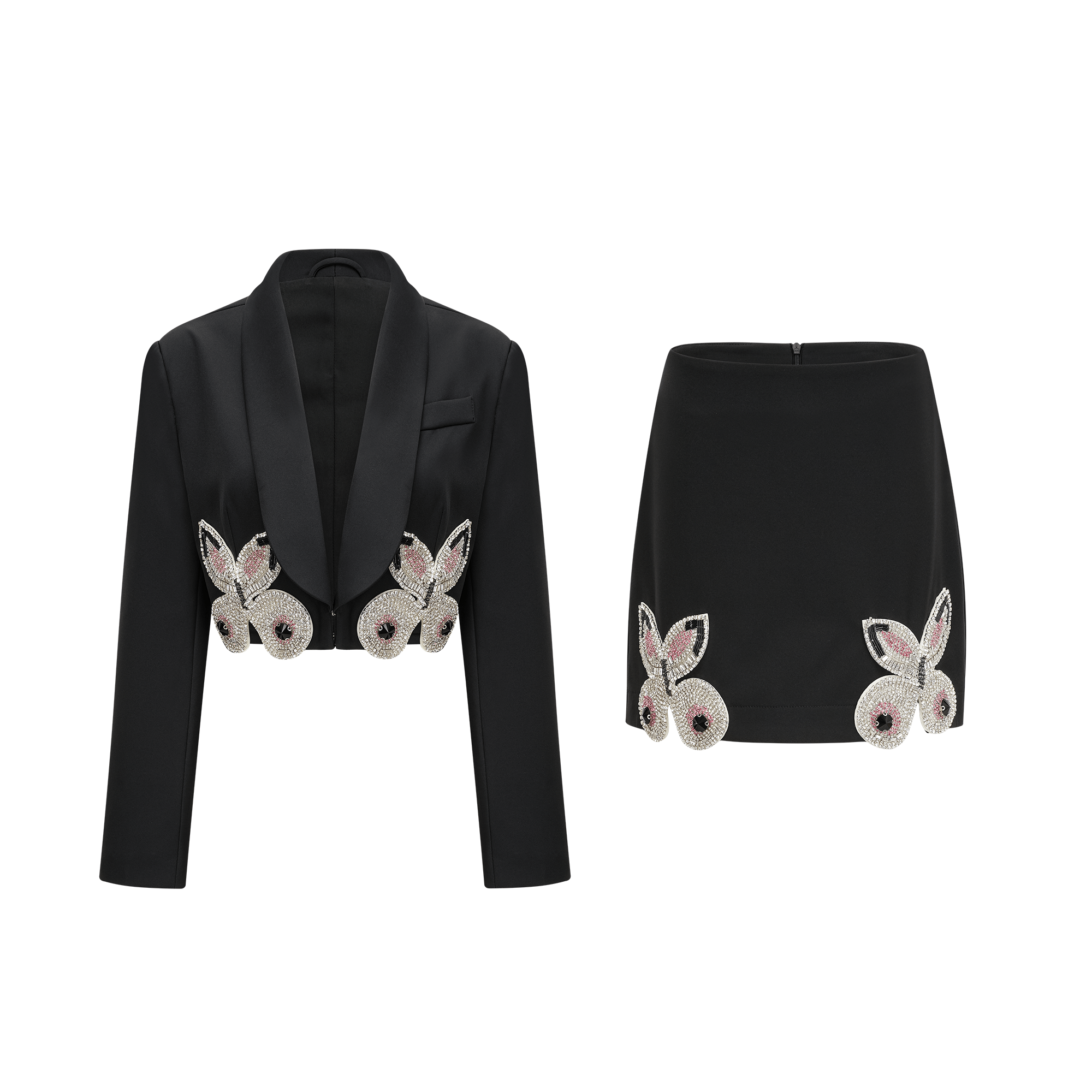 Roxane crystal-embellished jacket & skirt matching set