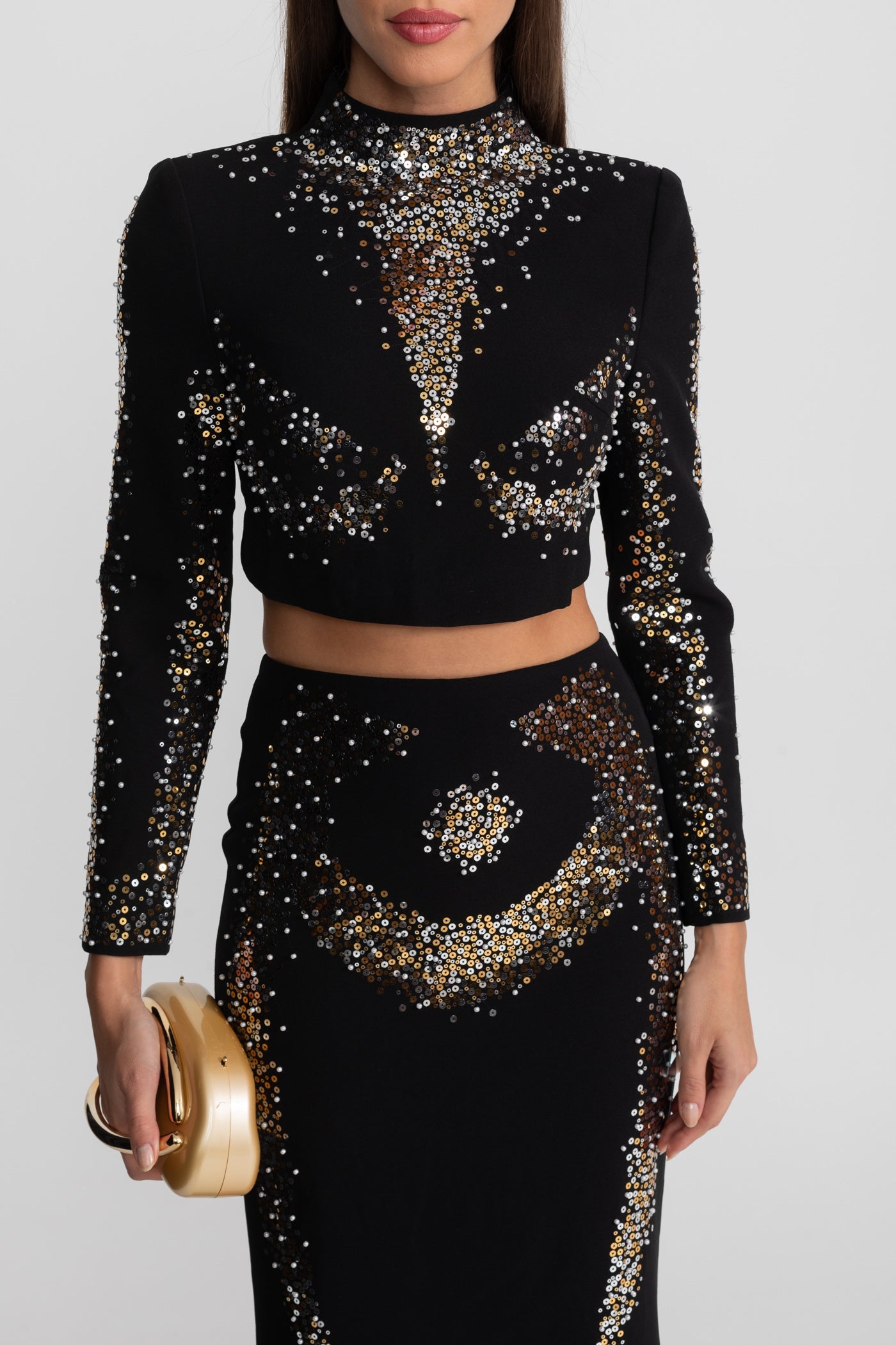 Embellished Co-Ord Set with Silver and Gold Sequin Detailing - Black