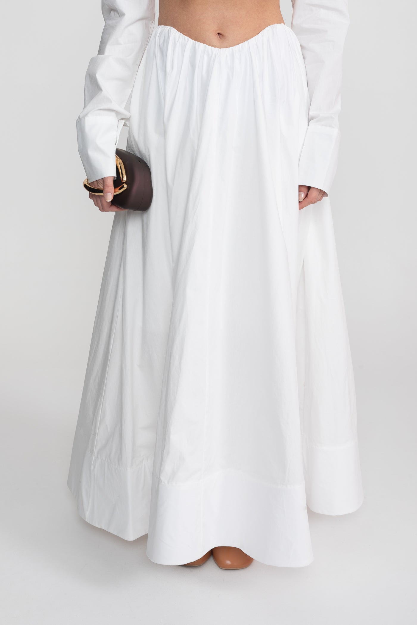 Long Sleeve Co-Ord Set With Cropped Underbust Top - White