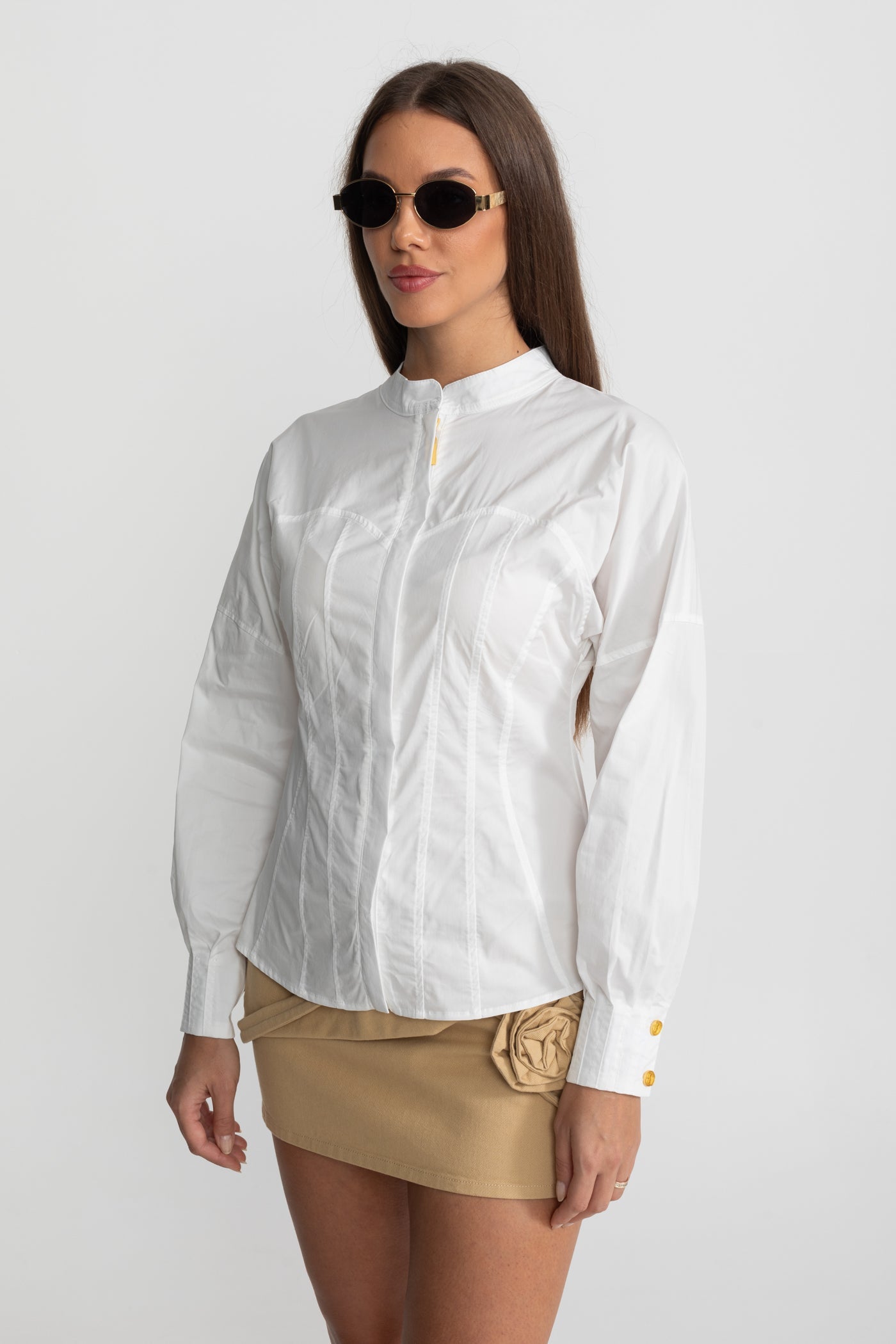 Structured Cotton Poplin Shirt With Corset Stitch Detailing – White