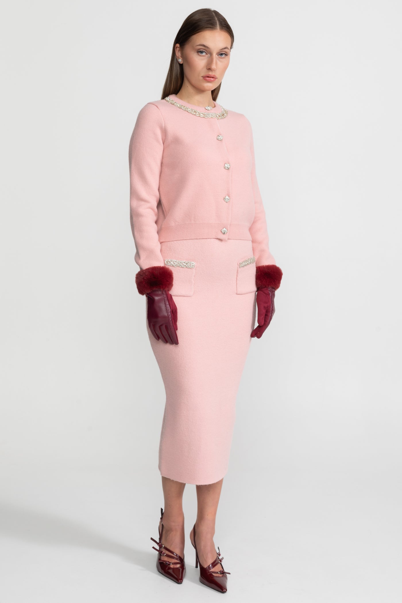 Embellished Knit Co-Ord Set – Blush Pink