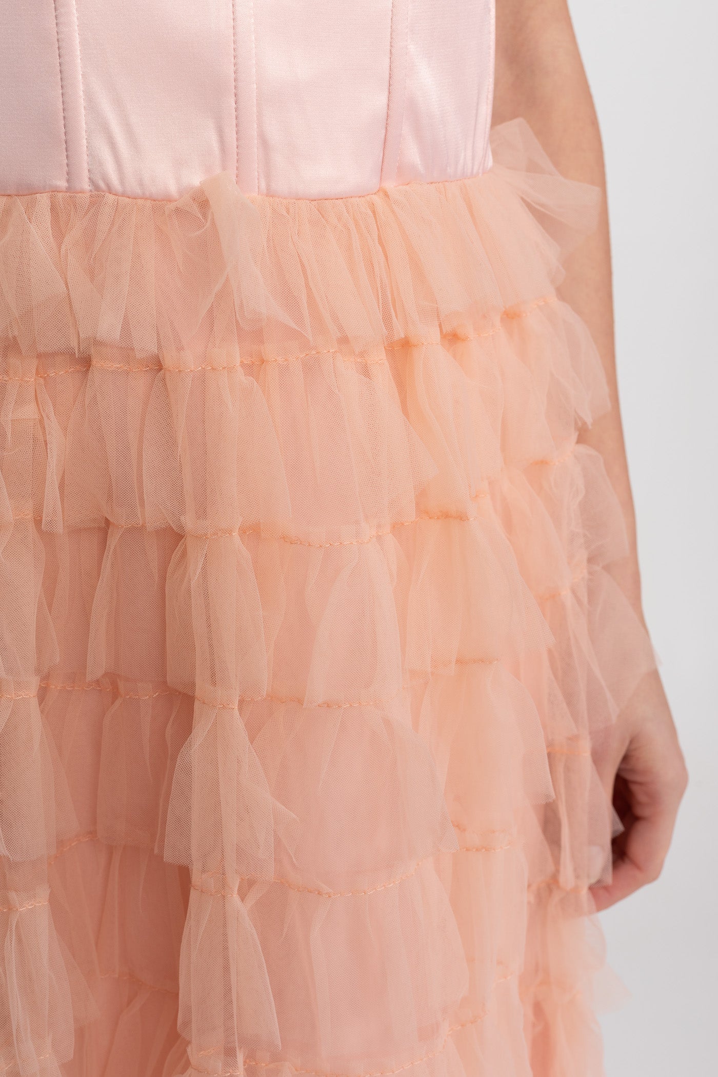 Satin Bow Strap Maxi Dress With Tiered Tulle Skirt - Blush Pink