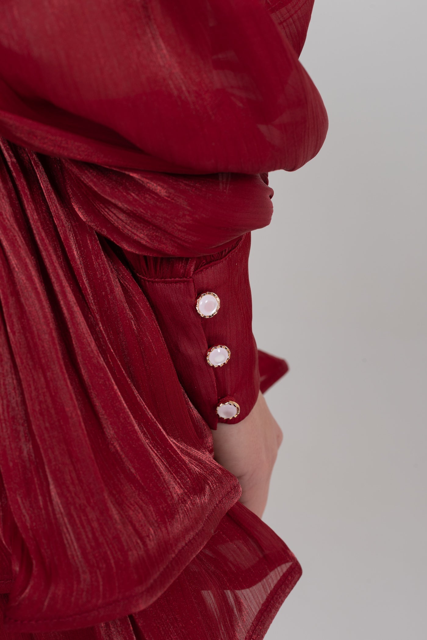 Draped Long Sleeve Mini Dress With Tiered Ruffle Skirt - Red