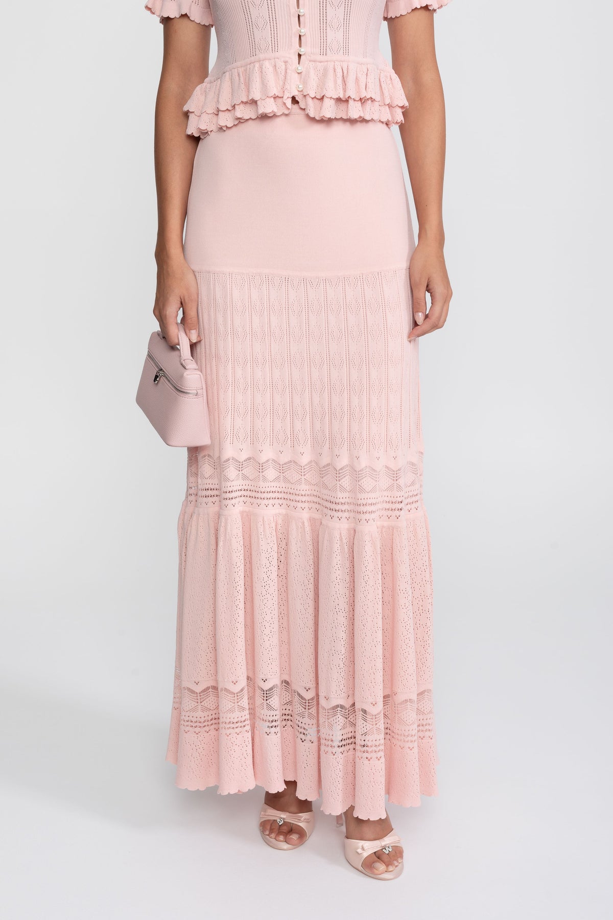 Romane Pink Two-Piece Knit Co-Ord Set With Ruffled Waist