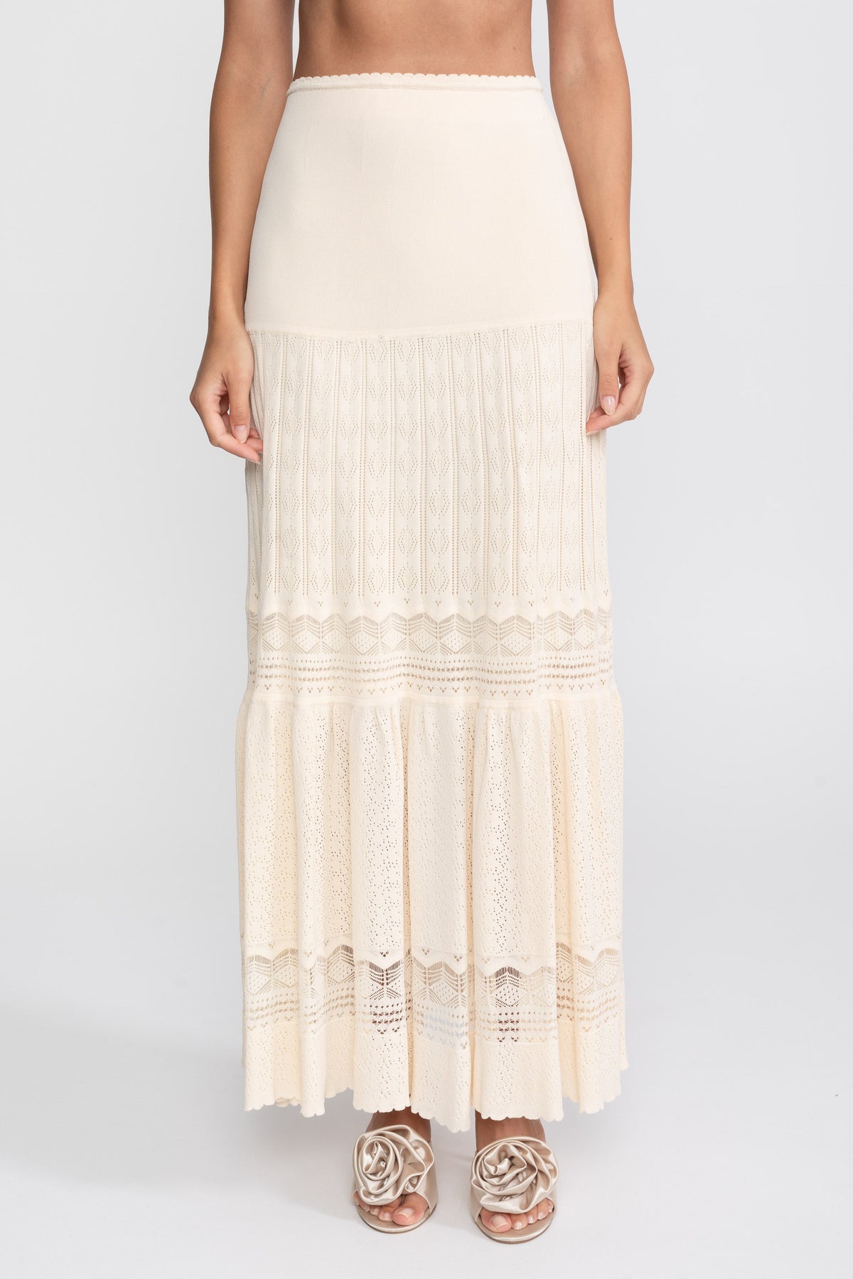Romane Ivoire Two-Piece Knit Co-Ord Set With Ruffled Waist