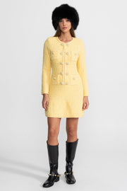 Florentine Yellow Long Sleeve Knee-Length Knitted Dress