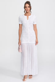 Celestine White Short Sleeve Midi Dress With Pearl Embellishments