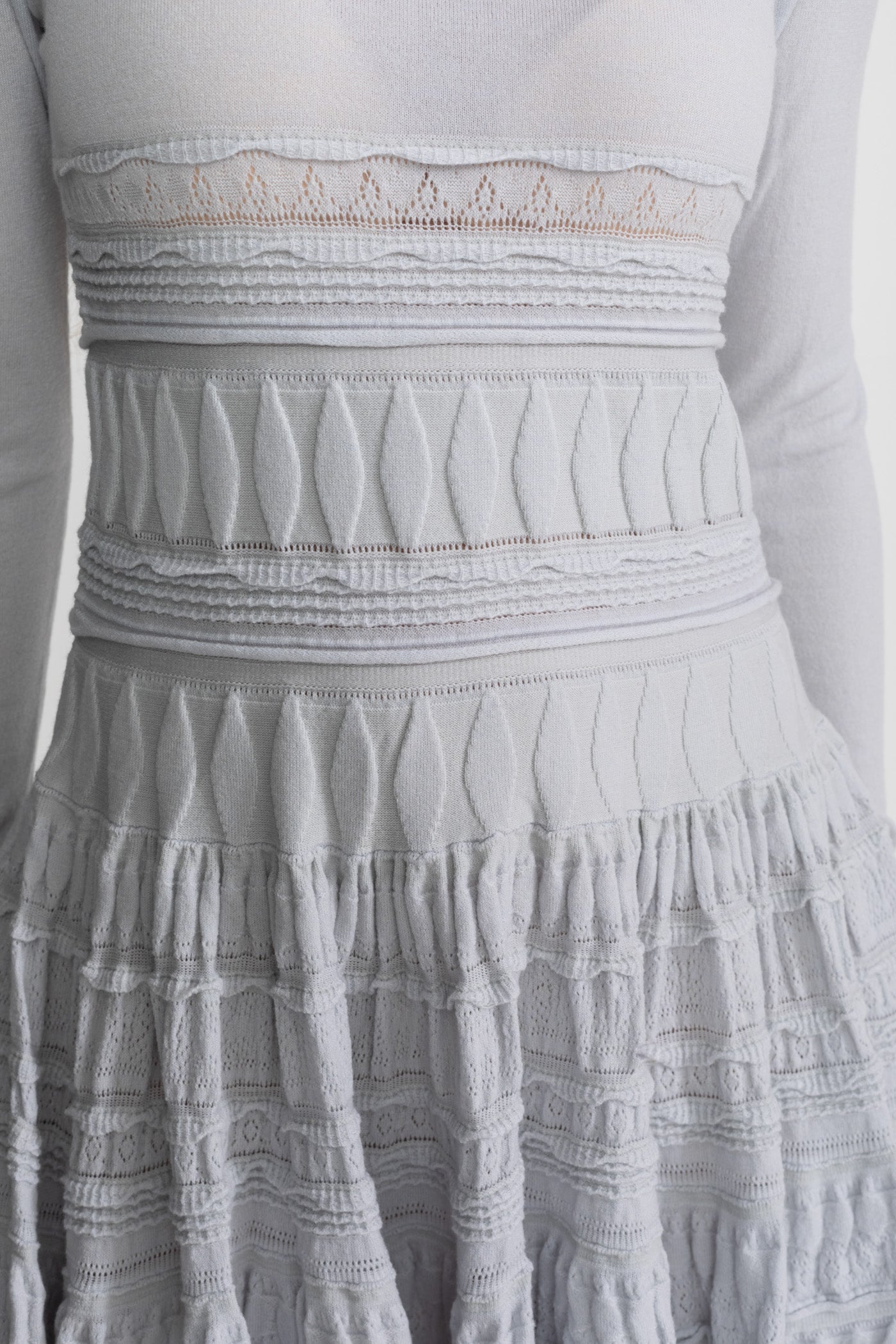 Textured Knit Mini Dress with Flared Skirt - Light Gray