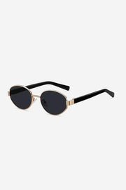 Vintage-Inspired Oval Sunglasses with Slim Gold Frame and Bold Acetate Temples – Black