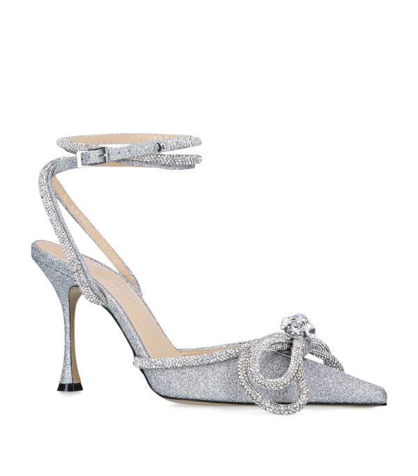 LUNA Midnight Glitter Silver Wrap Around Diamant Bow High Heels - Silver