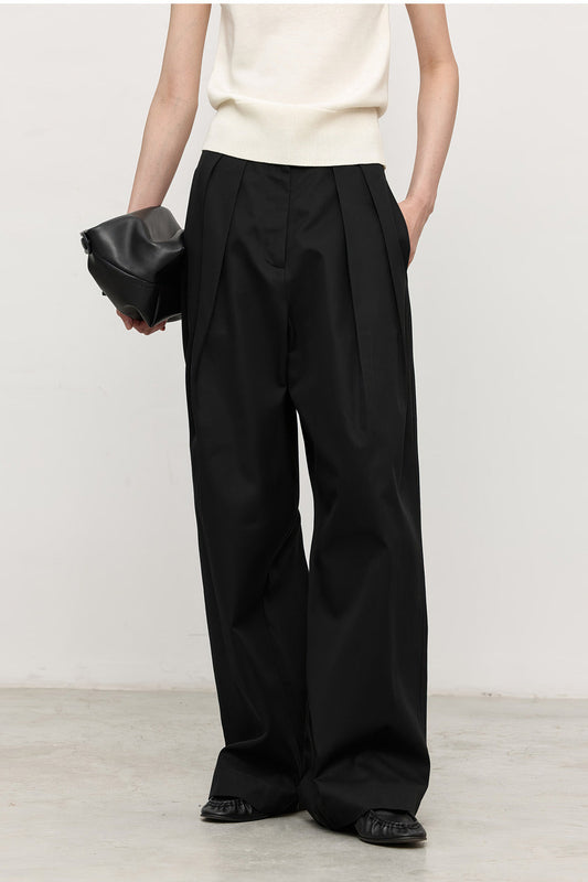 Oversized Pleated Trousers - Black