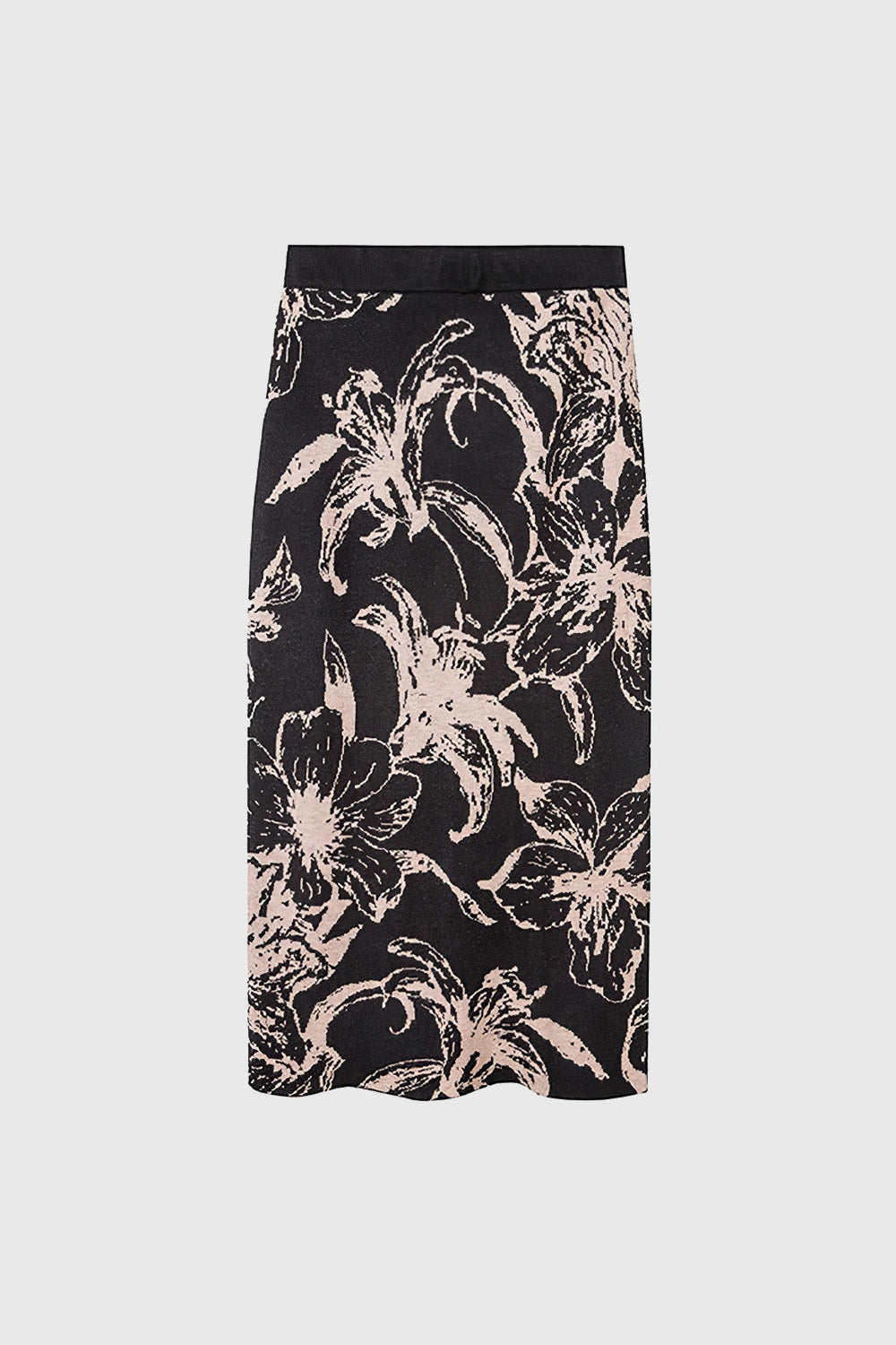 Knitted Patterned Midi Skirt - Black