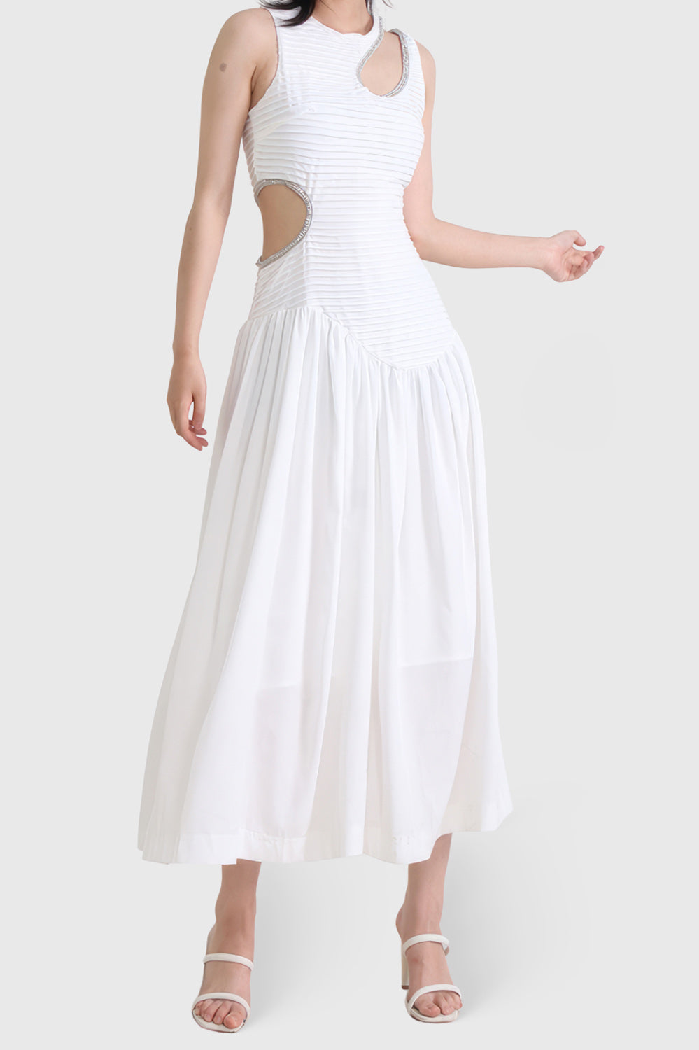 Midi Dress with Cut Outs - White