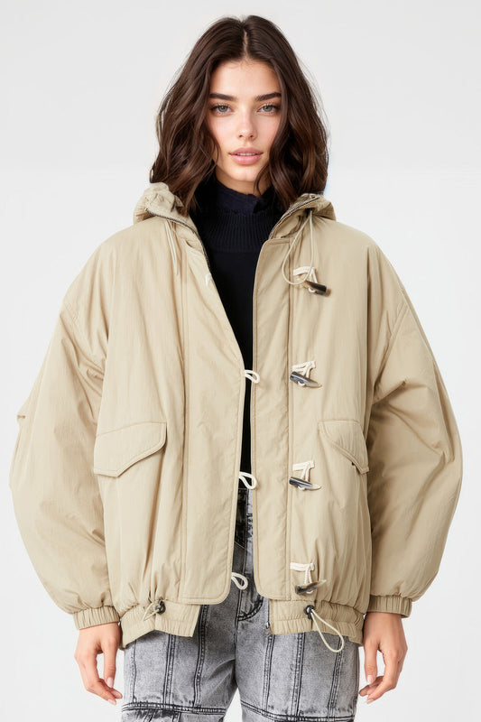 Hooded Rain-Repellent Jacket - Beige