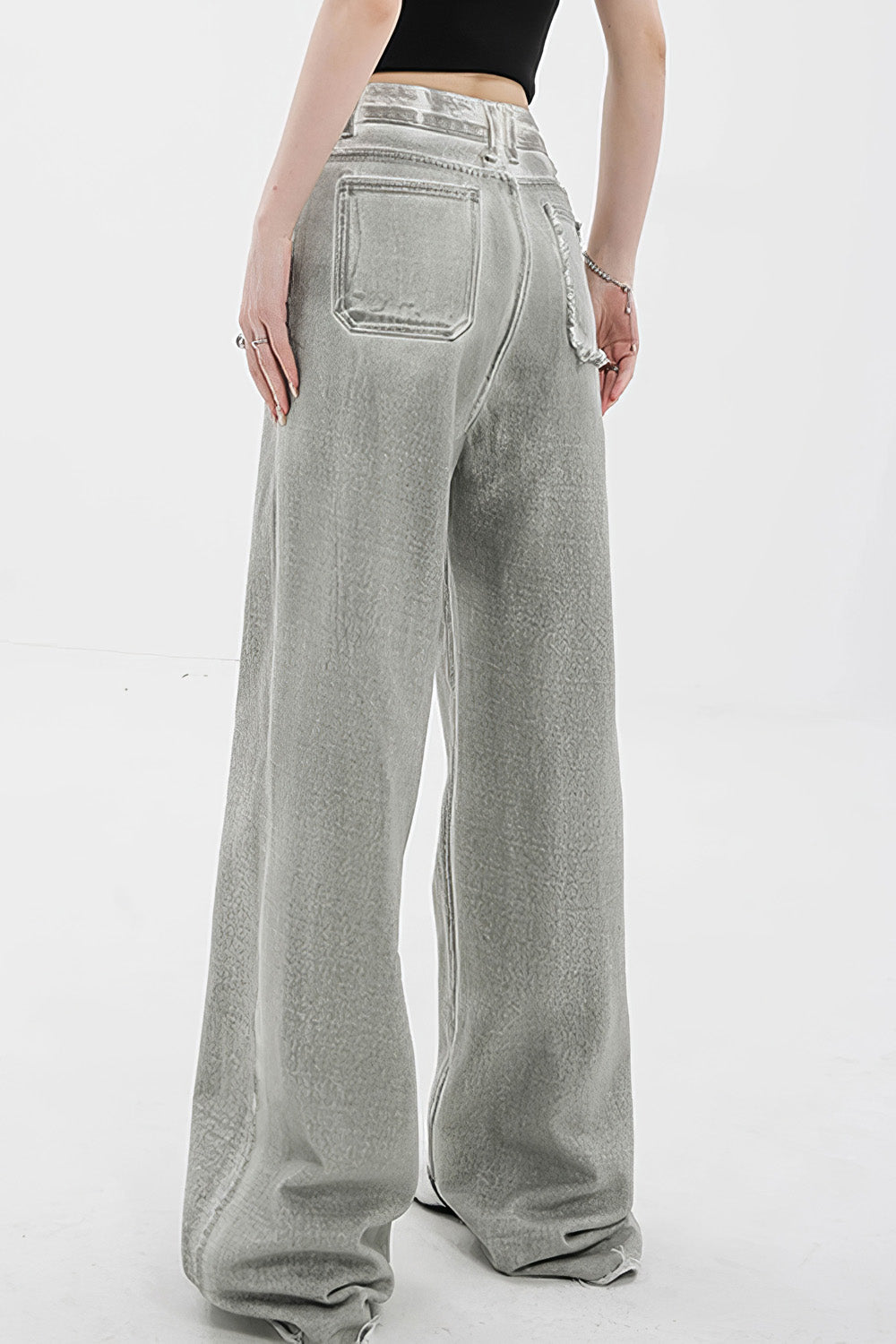 High Waisted Washed Jeans - Grey