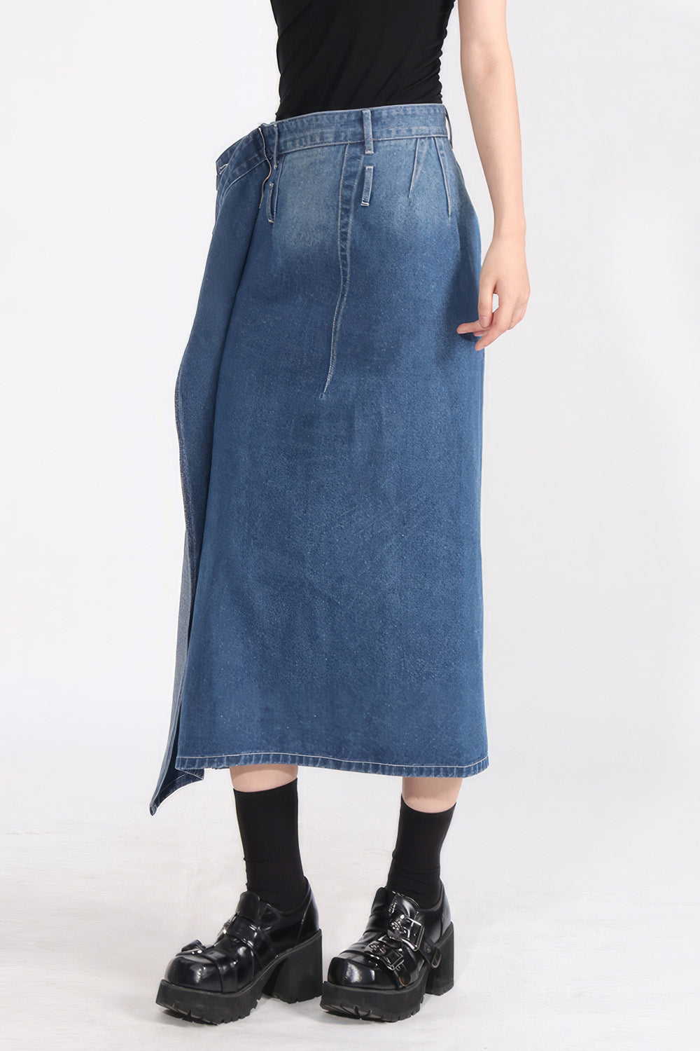 2 in 1 Denim Midi Skirt - Blue