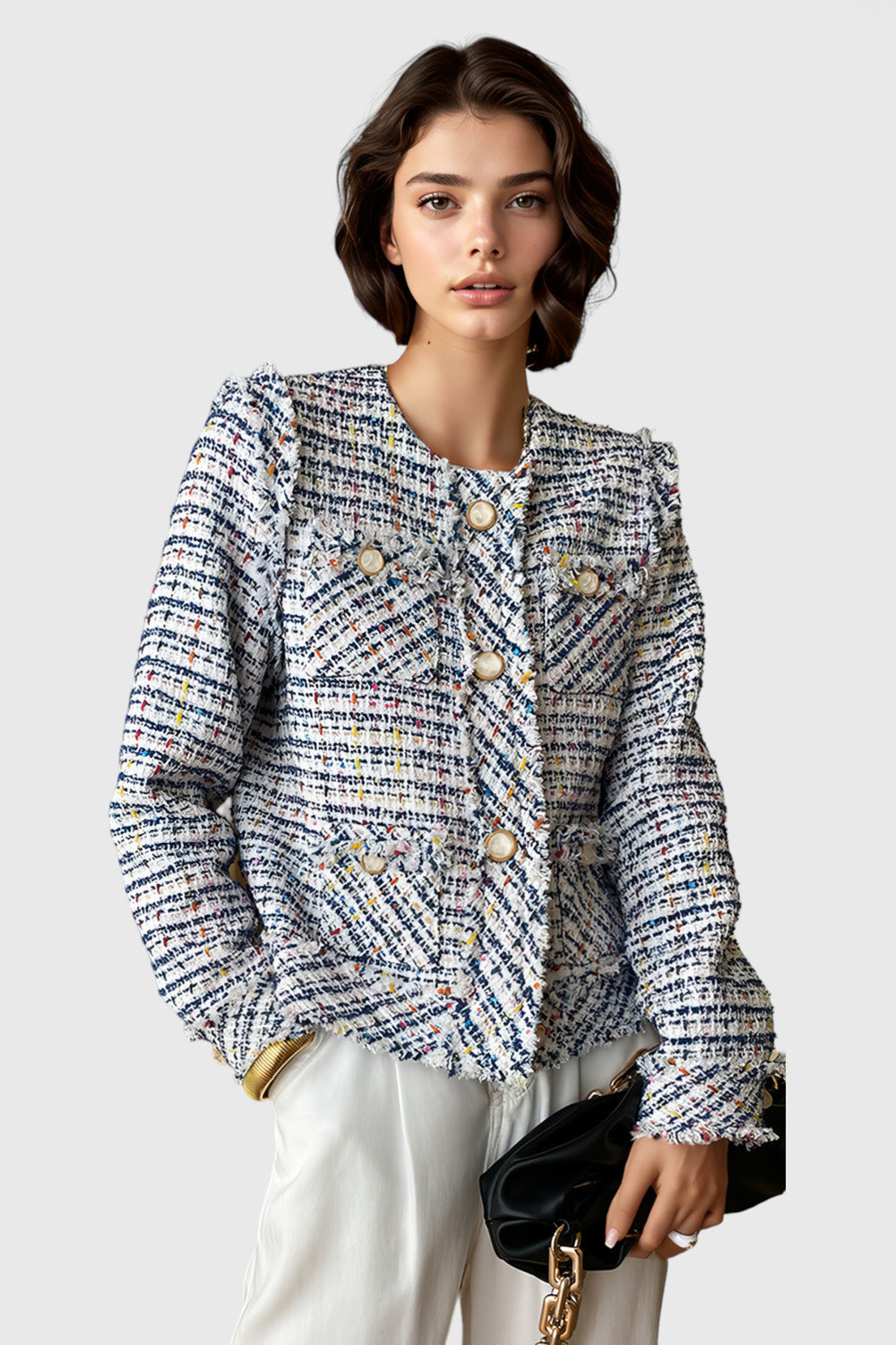 Tweed Long Sleeve Jacket - Blue