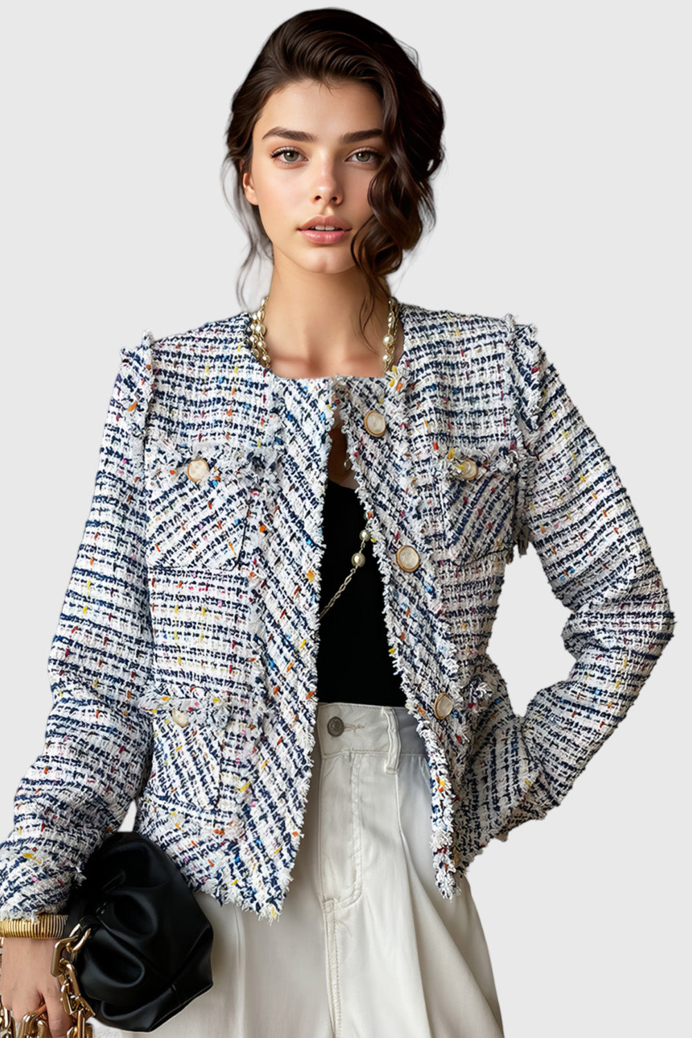 Tweed Long Sleeve Jacket - Blue