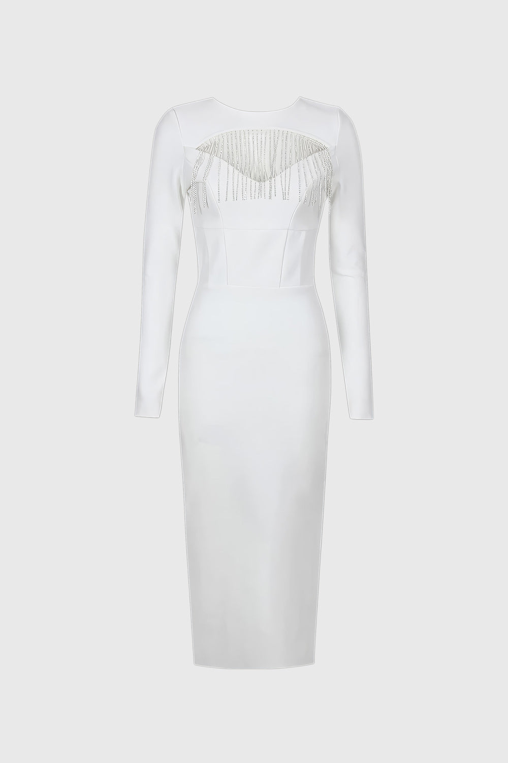 Midi Dress with Front Cut and Slit - White