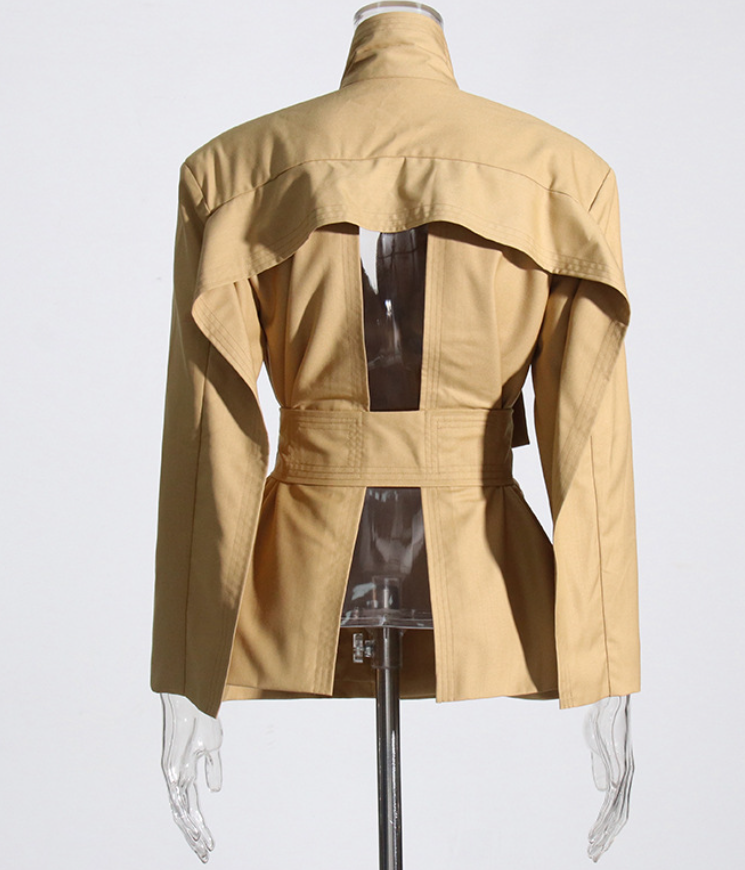 Trench coat Blazer with Belt and Back Cut - Mustard