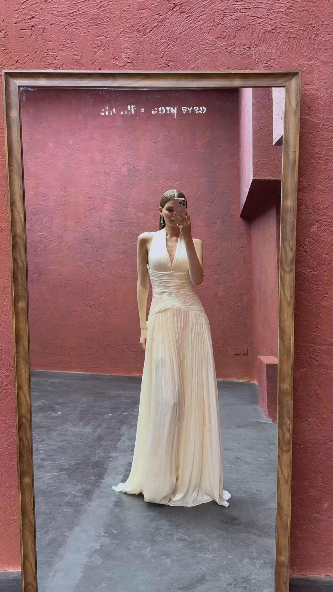 uranie neutral gathered maxi dress