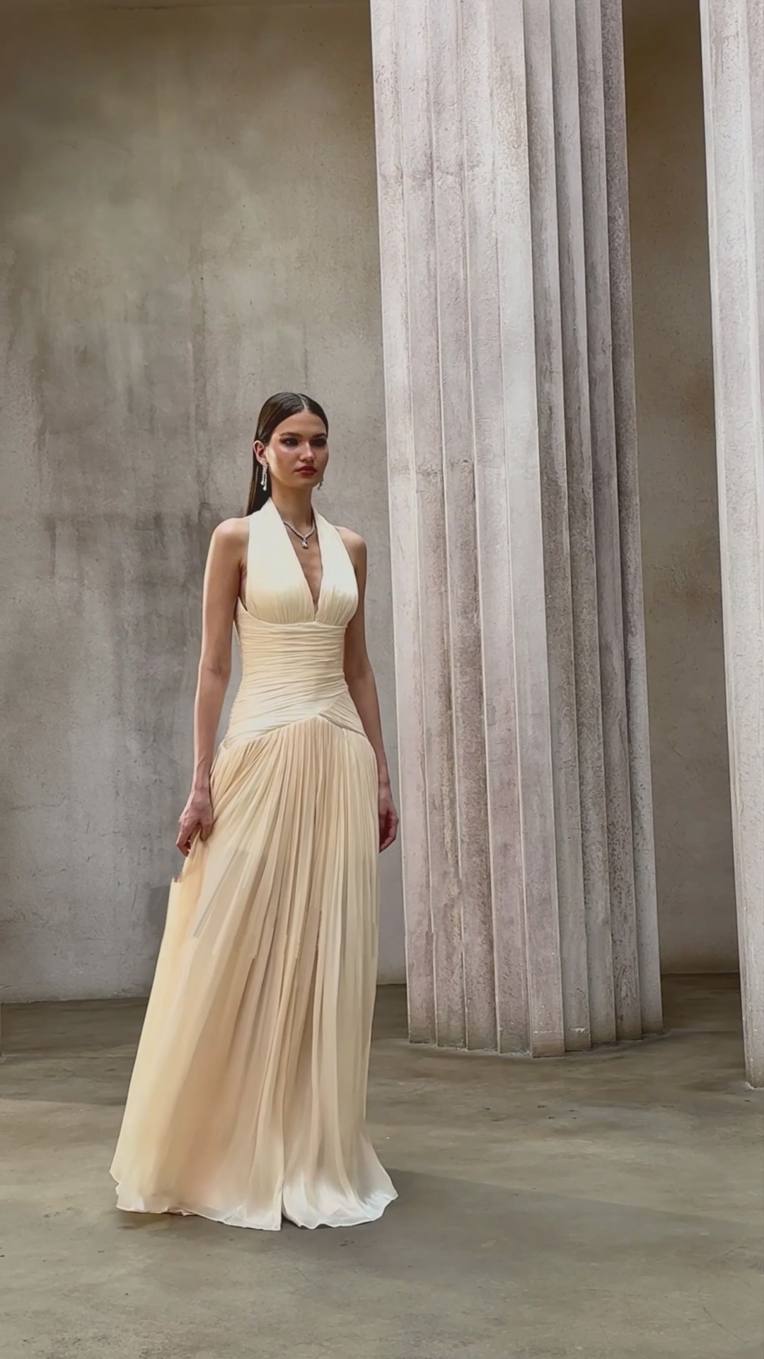 uranie neutral gathered maxi dress