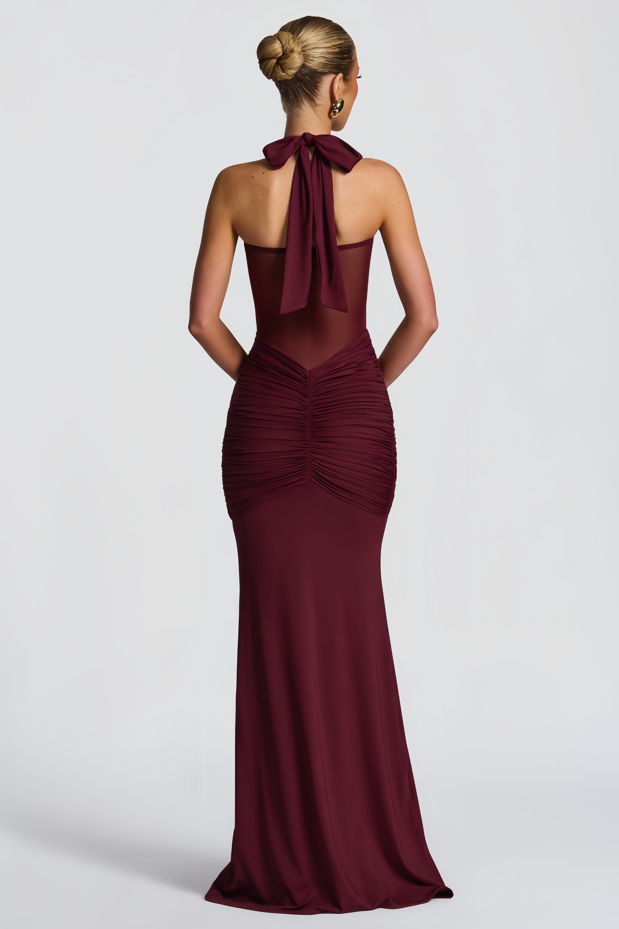 Amandine Burgundy Halterneck Gathered Maxi Dress (Final Sale-US Only)