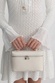 Structured Vanity Bag With Top Handle - White