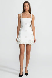Embellished Bodycon Mini Dress With Crystal Flowers – White