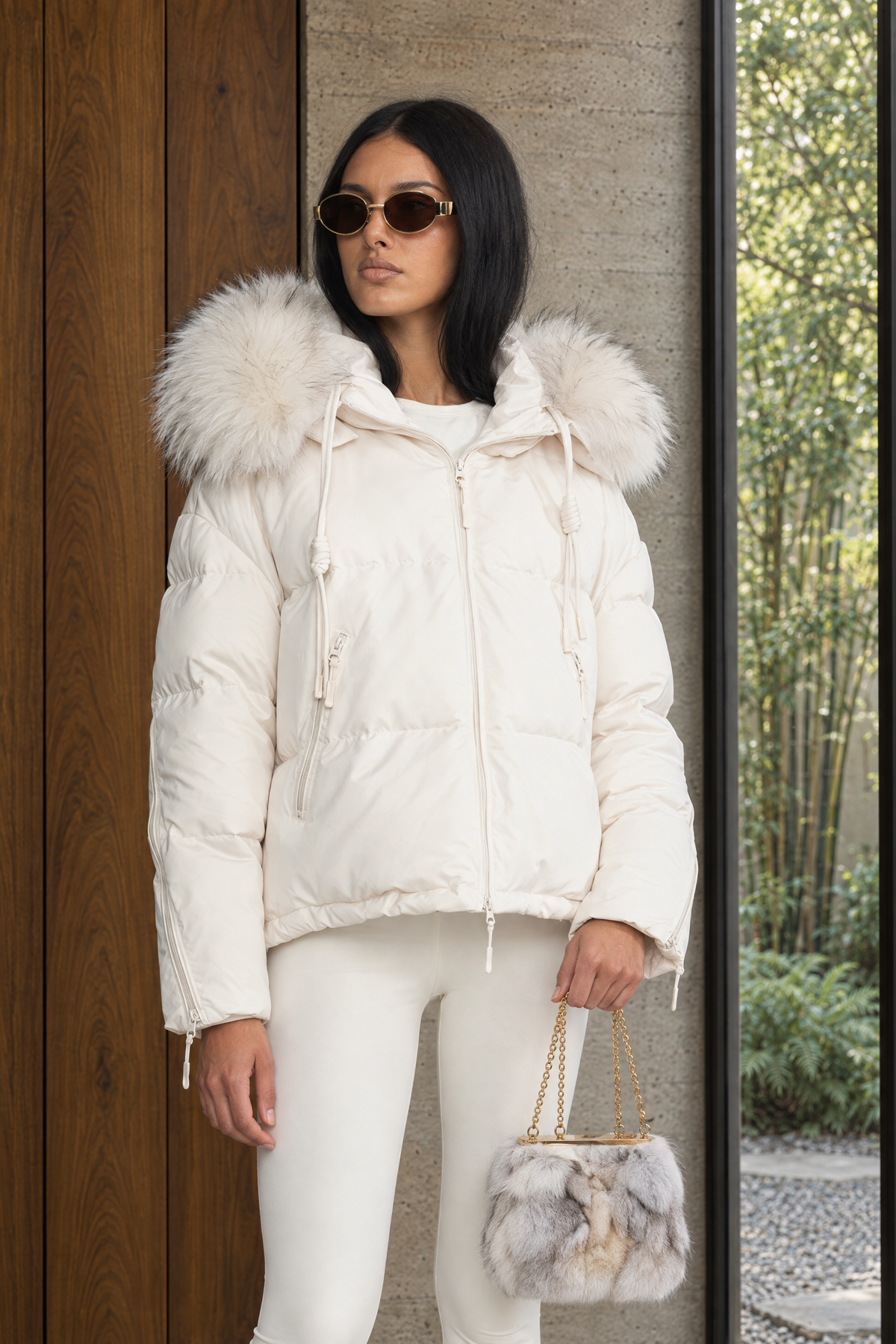 Isaure Ivoire Raccoon Fur Hood Cropped Down Puffer Jacket