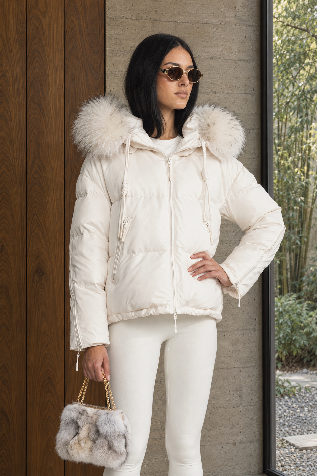 Isaure Ivoire Raccoon Fur Hood Cropped Down Puffer Jacket