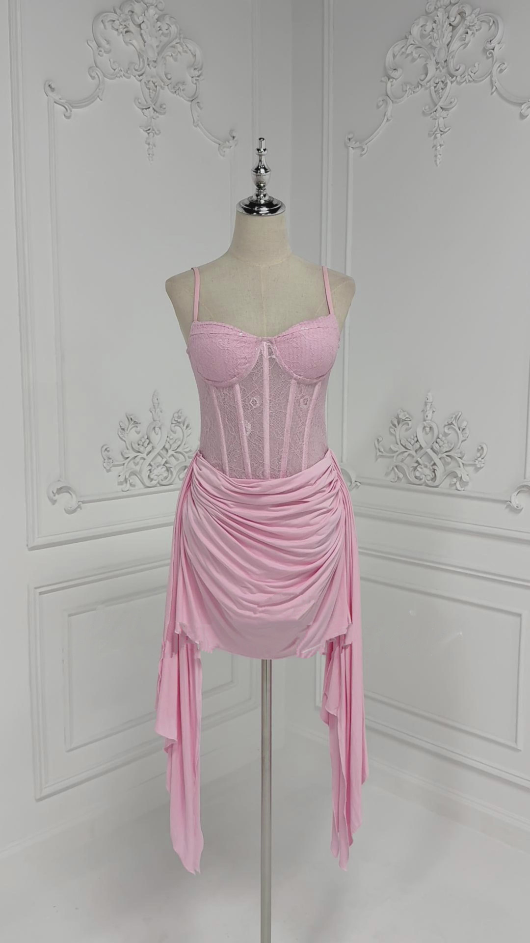 wilhelmina pink ruched mini dress with ribbon detail